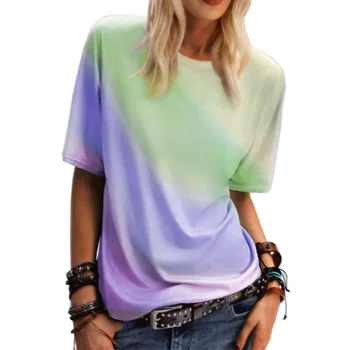 Letné dámske Fashion T-shirt Gradient Graphic Tee 3d T-tričko Krátky Rukáv Harajuku Nadrozmerné O-krku Voľné Oblečenie, Bežné Topy - Obrázok 2  