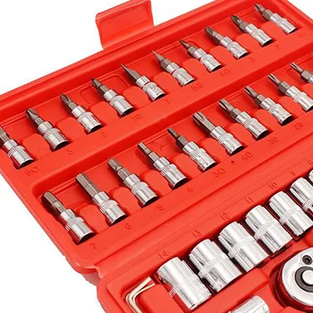 46pcs Auto Repair Tool Kit Zásuvky Bit Nastavený momentový Kľúč Račňový Skrutkovač Kombinácia Domácich KUTILOV, Mechanické Tool Box - Obrázok 2  