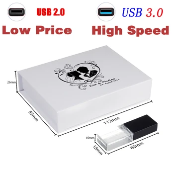 Biele Papierové Krabice + Crystal USB Flash Disk 64 GB Pero Disk 128 GB Vysoká Rýchlosť Vyberte 3.0 Nízka Cena Vyberte 2.0 Memory Stick Zadarmo LOGO - Obrázok 1  