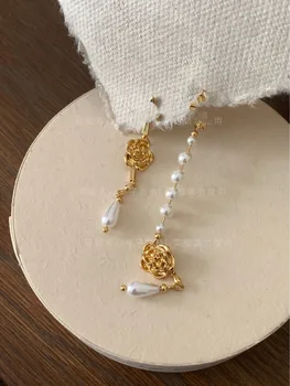 LONDANY earringsQins francúzsky romantický strapec pearl náušnice dlhé ženské asymetrický kvetinový náušnice - Obrázok 2  