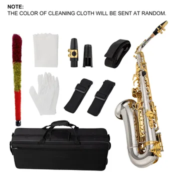 Eb Alto Saxofón Mosadz E Ploché Sax 802 Key Type Woodwind Nástroj s Upratovanie Rod Látkové Rukavice Čalúnená Prípade - Obrázok 1  