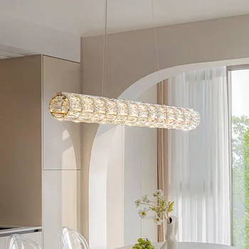 Zlaté Luxusné Crystal Prívesok Lampa Moderného Interiéru, Dekorácia, Bar, Jedáleň, Obývacia Izba, Stropný Luster Jedno slovo Dlho, LED Svetlo - Obrázok 1  