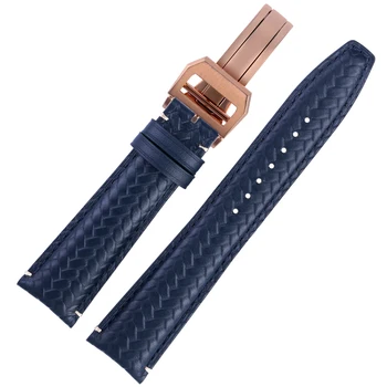Cowhide Tkané Watchband imitácia Pletená Pre IWC IW371614 IW344205 IW500713 PORTUGIESER Portofino Blue Soft kožený Remienok 22 mm - Obrázok 1  