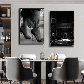 Moderné Čierne Biele Sexy Žena Plagát Luxusné Ulici Krajiny Dekoratívne Obrázky Plátno Na Maľovanie Na Stenu Umenie Obývacia Izba Domova - Obrázok 2  