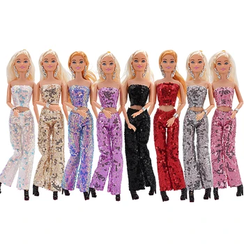 Móda Sequin Oblečenie Pre Barbie, Oblečenie, Oblečenie Set-Top a Nohavice Pre 1/6 Bábika Šaty 11.5
