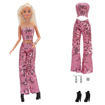 Móda Sequin Oblečenie Pre Barbie, Oblečenie, Oblečenie Set-Top a Nohavice Pre 1/6 Bábika Šaty 11.5
