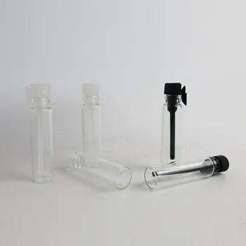 100 x Prázdne 1 ml Mini sklo parfum fľašu 1cc Malé parfum vzorku ampulky tester Skúšania Parfum fľašu s Clear Black Zátky - Obrázok 1  