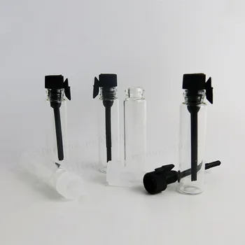 100 x Prázdne 1 ml Mini sklo parfum fľašu 1cc Malé parfum vzorku ampulky tester Skúšania Parfum fľašu s Clear Black Zátky - Obrázok 2  