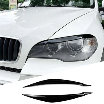 Pre BMW X6 E71 2008-2015 X5M E70 2006-2013 Auto Lesklý Čierny Svetlomety Obočie Viečka Výbava Kryt Nálepky Živice - Obrázok 1  