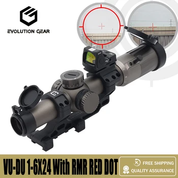 EvolutionGear Vudu rozsah FFP LPVO SR1 Reticle1-6x24MM Riflescope 30mmTube FDE s RMR Red Dot Sight s Plnou Pôvodné Označenie - Obrázok 1  