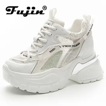 Fujin 9 cm Air Mesh Drahokamu pravej Kože Priedušná Ženy Platformu Sandále robustný Klin Tenisky Letné topánky, Členkové Topánky - Obrázok 1  
