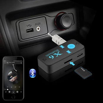 X6 Bluetooth-kompatibilného Prijímača 3.5 mm Aux Konektor USB Bezdrôtovej Audio Adaptér Handsfree Podpora TF Kariet MIKROFÓN Hovoru Mp3 Prehrávač - Obrázok 1  