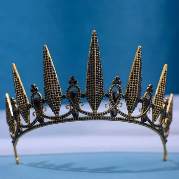 Barokový Vintage Retro Black Tiaras Korún Drahokamu Závoj Tiara Luxusné Svadobné Crystal Princezná, Kráľovná Diadem Svadobných Doplnkov - Obrázok 2  