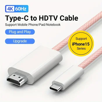 4K 60Hz/30Hz USB Typu C, HDMI Kábel, USB-C HDTV Thunderbolt 4/3 pre iPhone 15 Pro Max MacBook Pro Air 2023 iPad Pro Galaxy - Obrázok 1  