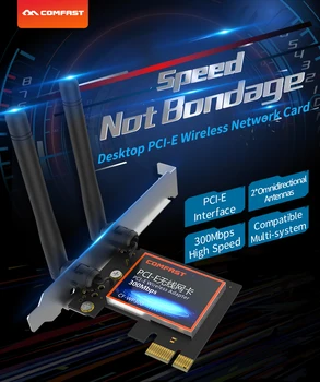 300Mbps Vysoká Rýchlosť PCI-E Adaptéra Bezdrôtového pripojenia 802.11 n Ploche WiFi Prijímač a Vysielač s 2*3dBi Anténa pre Win7/8/10/11 - Obrázok 2  
