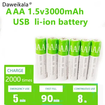 Nové 2023 USB AAA Nabíjateľné Batérie 1,5 V 3000MAh Li-ion Batérie pre Diaľkové Ovládanie MouseElectric Hračka na Batérie + Typ-C Kábel - Obrázok 1  