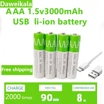 Nové 2023 USB AAA Nabíjateľné Batérie 1,5 V 3000MAh Li-ion Batérie pre Diaľkové Ovládanie MouseElectric Hračka na Batérie + Typ-C Kábel - Obrázok 2  