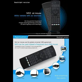 MX3 Vzduchu Myš Bezdrôtová Klávesnica s podsvietením, Smart Diaľkové Ovládanie 2.4 G RF pre X96 Tx3 H96 Android TV Box - Obrázok 2  