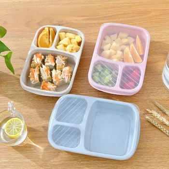 Mikrovlnná Skladovanie Potravín Kontajnerov Z Pšeničnej Slamy Riadu Lunch Box Deti Deti Školského Úradu Prenosné Bento Box Obed Taška - Obrázok 2  