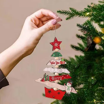 Vianočný Stromček Drevené Farebné Kreslené Prívesky, Vianočné Dekorácie 2024 pre Domáce Navidad Vianočný Strom Decor Visí Ozdoby - Obrázok 1  