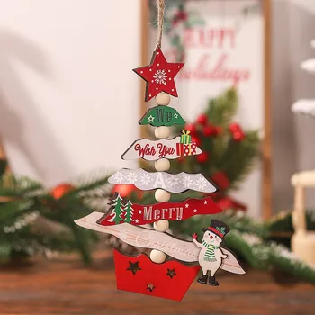 Vianočný Stromček Drevené Farebné Kreslené Prívesky, Vianočné Dekorácie 2024 pre Domáce Navidad Vianočný Strom Decor Visí Ozdoby - Obrázok 2  