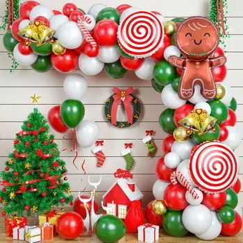 Vianočné Balón Garland Arch Súprava Červená Zelená Biela Zlaté Balóny Bell Perník Muž Candy Party Dekor Nový Rok Party Dodávky - Obrázok 1  