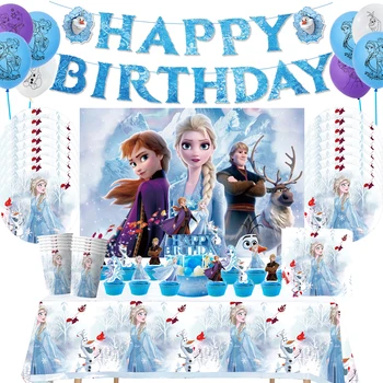 Disney White&Blue Ice Queen Dievča Narodeniny, Party Dekorácie Elsa&Anna Príbor Nastaviť Pohár Doska Baby Sprcha Strany Pozadí Dodávky - Obrázok 1  
