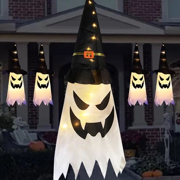 45-80 CM LED Halloween Dekorácie Blikajúce Svetlo Gypsophila Ghost Festivalu Zdobiť Žiariace Sprievodca Ghost Klobúk Lampa Visí Dekor - Obrázok 1  