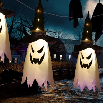 45-80 CM LED Halloween Dekorácie Blikajúce Svetlo Gypsophila Ghost Festivalu Zdobiť Žiariace Sprievodca Ghost Klobúk Lampa Visí Dekor - Obrázok 2  