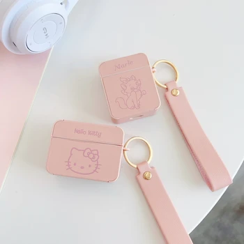 Ružová Sanrio Hello Kitty puzdro Pre AirPods 3. 1 Pro 2 Disney Marie Mačka IPhone Slúchadlo Príslušenstvo Box Mäkkej Kože S ozdobná šnúrka na uniforme - Obrázok 1  