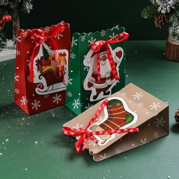 5 ks Vianočný Papier Darčeka Taška Santa Claus Stick Ponožky Bowknot Balenie Balenie Cukroviniek Cookies Strana Dodávky - Obrázok 1  