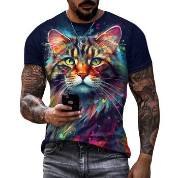 Vtipné Cat Graphic T Shirt pre Mužov Oblečenie 3D Vytlačené Graffiti Maľba Mačky T-shirt Kawaii Deti y2k Topy Tees Pop Ženy Oblečenie - Obrázok 2  