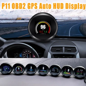 Hud Obd2 Displej P11 Auto GPS Rýchlosť Teplota Vody Spotreba Paliva LCD Head Up Display Eletronicos Rozchod Code Reader - Obrázok 2  