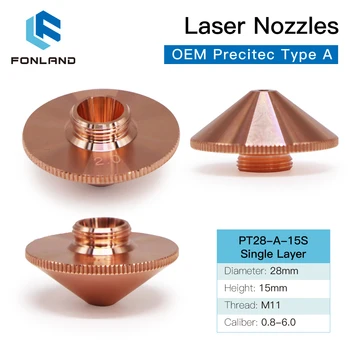 FONLAND Laser Tryska Single/Double Layer Dia.28mm H15/11 mm Kaliber 0.8 - 6.0 pre Precitec WSX HANS Vlákniny Laserové Rezacie Hlavy - Obrázok 2  
