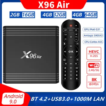 X96 Vzduchu Amlogic S905X3 Android 9.0 Smart TV BOX 2G 4G 64GB 32 GB Dual Wifi 1080P 4K 60fps 4K HD on-Line Set-Top Box Č Aplikácie Zahŕňajú - Obrázok 1  