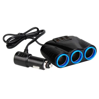 3 Auto Zásuvky pre zapaĺovač Splitter Plug LED Auto Zásuvky Adaptéra USB Nabíjačka do Auta Pre Mobilný Telefón, MP3 DVR Accessorie - Obrázok 2  