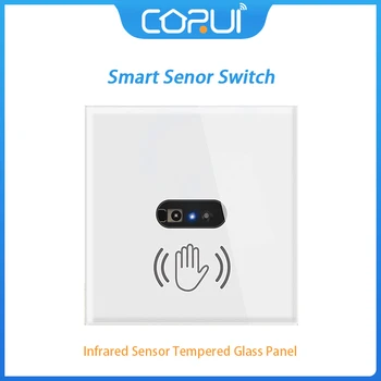 CoRui 10A Smart Wall Light Switch Infračervený Senzor Tvrdené Sklo Panel UK Neutrálny Vodič Žiadny Dotyk Potrebné Vyhnúť sa Kontaktu S Bacter - Obrázok 1  