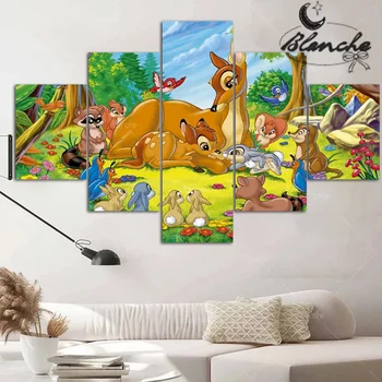 5 Kus Disney Bambi Roztomilý Jeleň Anime Film Scény Lesné Zvieratá Plátno Na Maľovanie Na Stenu Umenie Moderné Tlač Deti Obývacia Izba Domova - Obrázok 2  