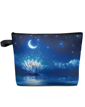 Gurama Modrá Lotus Mesiac Make-Up Taška Puzdro Travel Essentials Lady Ženy, Kozmetické Tašky Wc Organizátor Deti Skladovanie Peračník - Obrázok 1  