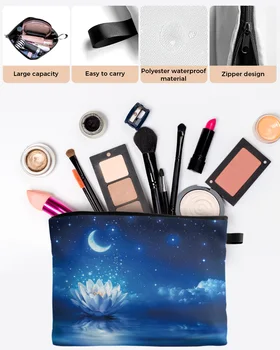Gurama Modrá Lotus Mesiac Make-Up Taška Puzdro Travel Essentials Lady Ženy, Kozmetické Tašky Wc Organizátor Deti Skladovanie Peračník - Obrázok 2  
